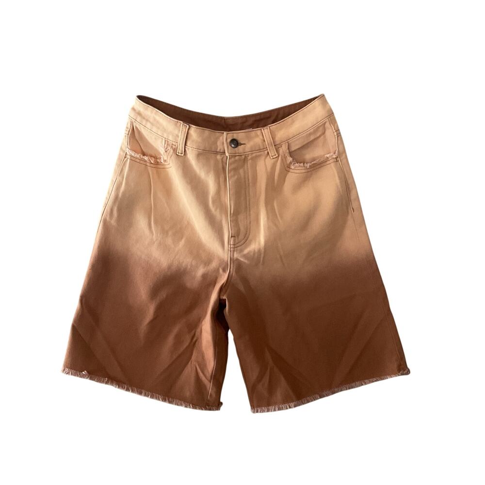 H&M Divided Women’s Ombre Denim Bermuda Shorts Size 6 Peach Brown Raw Hem NWT